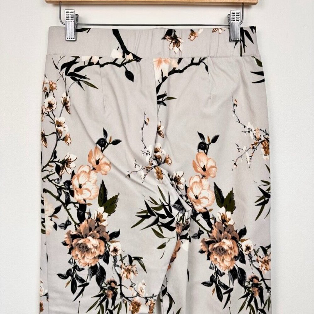 Laura Womens Pull On Pant Size 4 Gray Floral Stretch Slim Leg NWT - Picture 6 of 10